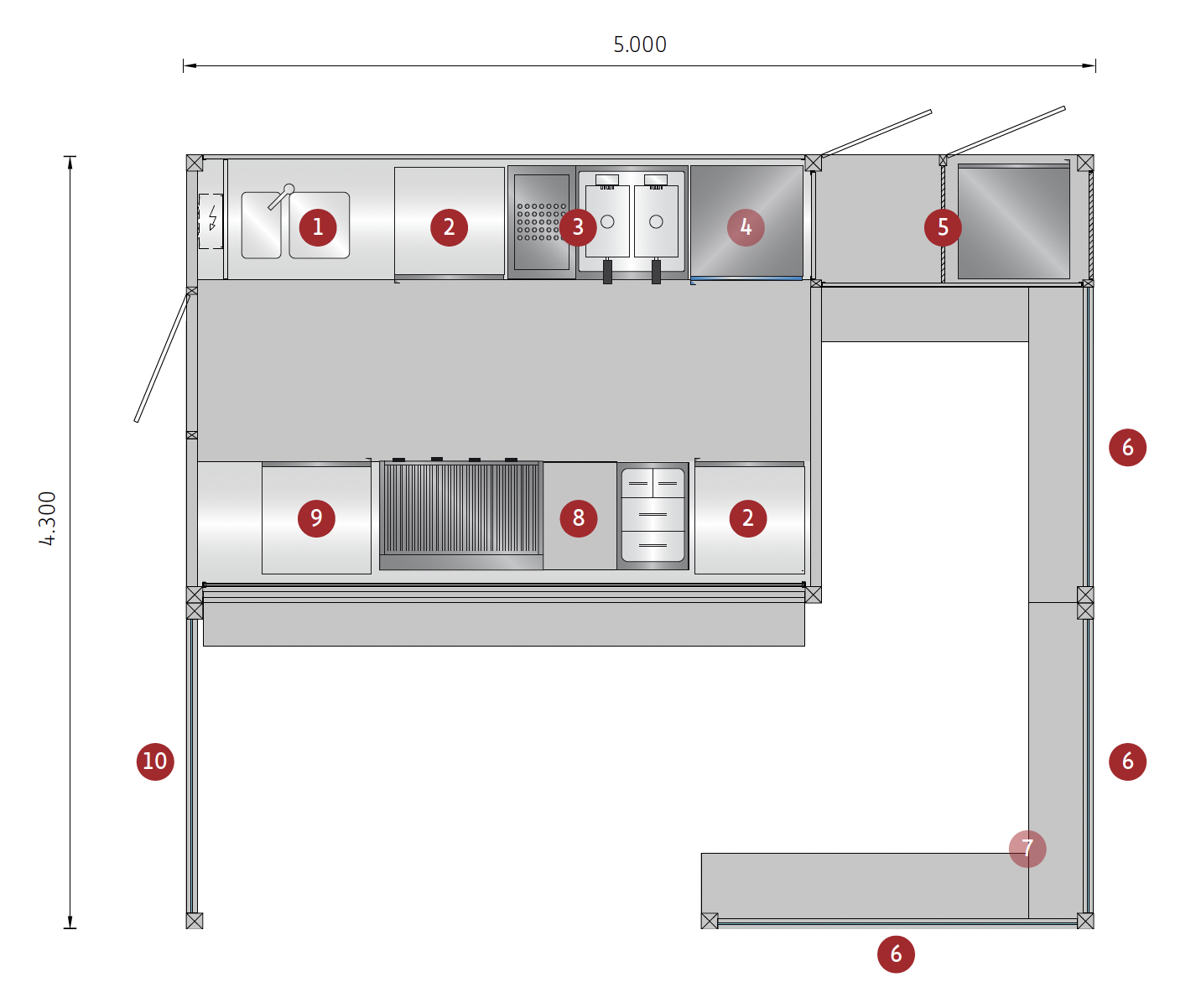 Floor plan example for the 4Season snack container