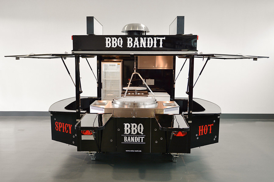 Barbecue trailers for snack bars and butchers.
