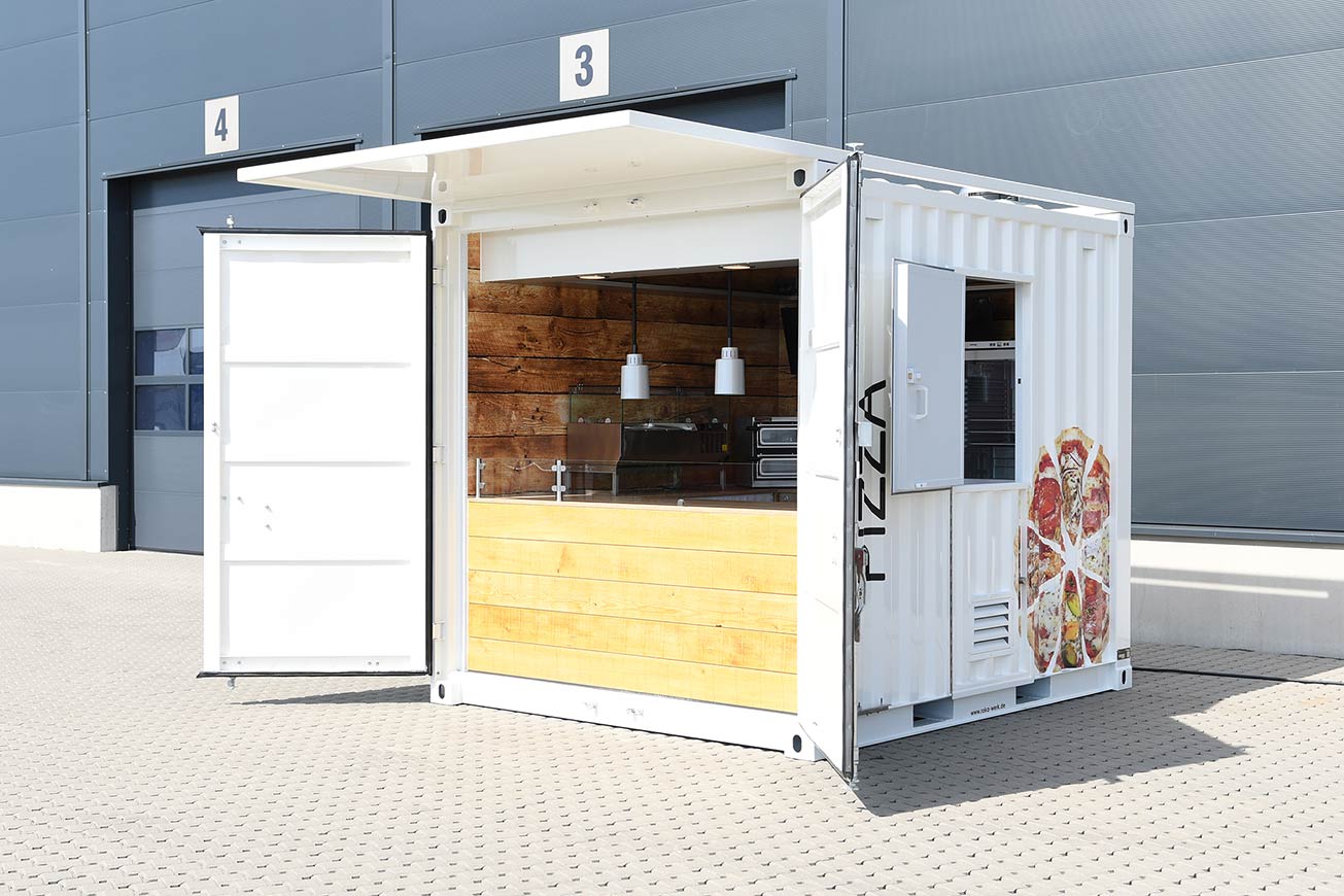 Gastro sea container 10 ft for outdoor gastronomy.
